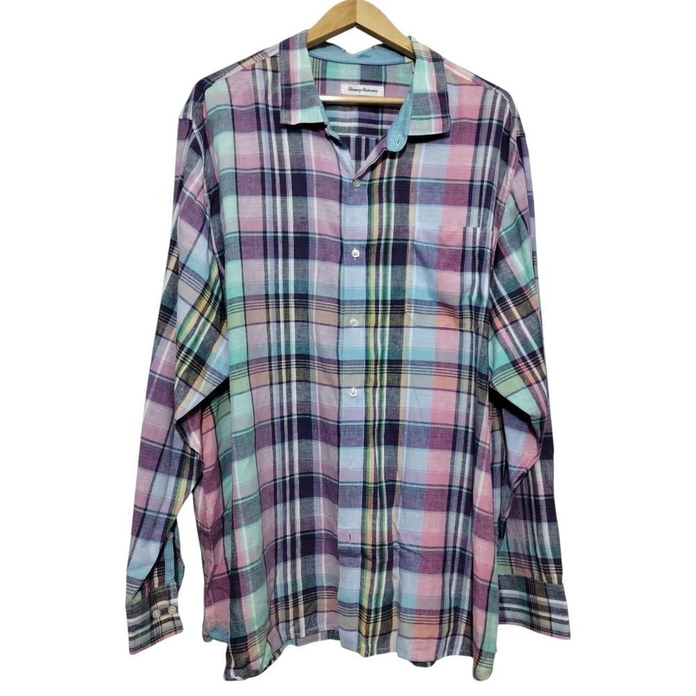 Tommy Bahama Mens XXL Shirt Long Sleeve Linen Blend Plaid Classiccore Preppy‎